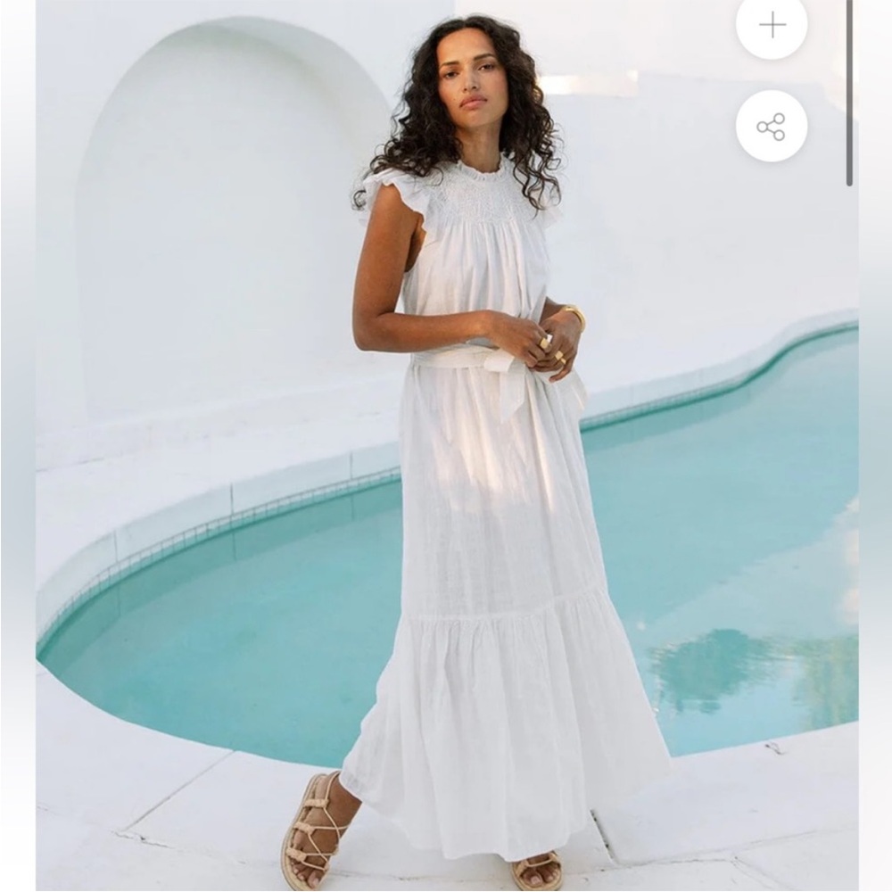 Cleobella White Maxi Dress with Smocked Neck